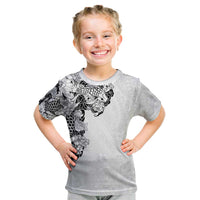 Hawaiian and Japanese Together Kid T Shirt Japanese Koi Fish Tattoo and Kakau Pattern White Color