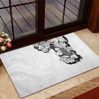 Hawaiian and Japanese Together Rubber Doormat Japanese Koi Fish Tattoo and Kakau Pattern White Color