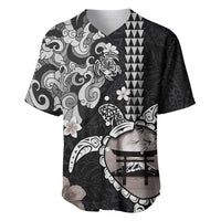 Hawaiian and Japanese Together Baseball Jersey Japanese Culture and Turtle Kakau Tattoo Black Color LT03 Black - Polynesian Pride