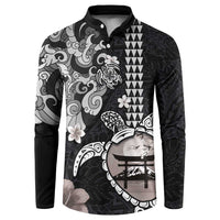 Hawaiian and Japanese Together Button Sweatshirt Japanese Culture and Turtle Kakau Tattoo Black Color