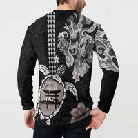 Hawaiian and Japanese Together Button Sweatshirt Japanese Culture and Turtle Kakau Tattoo Black Color
