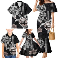 Hawaiian and Japanese Together Family Matching Mermaid Dress and Hawaiian Shirt Japanese Culture and Turtle Kakau Tattoo Black Color