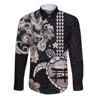 Hawaiian and Japanese Together Family Matching Mermaid Dress and Hawaiian Shirt Japanese Culture and Turtle Kakau Tattoo Black Color