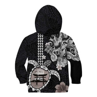 Hawaiian and Japanese Together Kid Hoodie Japanese Culture and Turtle Kakau Tattoo Black Color