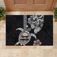 Hawaiian and Japanese Together Rubber Doormat Japanese Culture and Turtle Kakau Tattoo Black Color