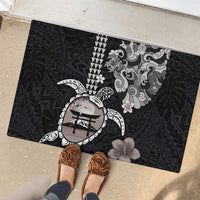 Hawaiian and Japanese Together Rubber Doormat Japanese Culture and Turtle Kakau Tattoo Black Color