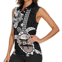 Hawaiian and Japanese Together Women Sleeveless Polo Shirt Japanese Culture and Turtle Kakau Tattoo Black Color LT03 - Polynesian Pride