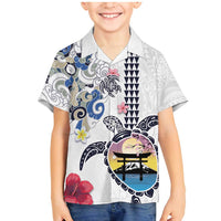 Hawaiian and Japanese Together Family Matching Mermaid Dress and Hawaiian Shirt Japanese Culture and Turtle Kakau Tattoo White Color