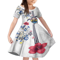 Hawaiian and Japanese Together Family Matching Puletasi and Hawaiian Shirt Japanese Culture and Turtle Kakau Tattoo White Color LT03 Daughter's Dress White - Polynesian Pride