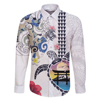 Hawaiian and Japanese Together Family Matching Puletasi and Hawaiian Shirt Japanese Culture and Turtle Kakau Tattoo White Color LT03 Dad's Shirt - Long Sleeve White - Polynesian Pride
