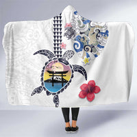 Hawaiian and Japanese Together Hooded Blanket Japanese Culture and Turtle Kakau Tattoo White Color LT03 One Size White - Polynesian Pride