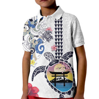 Hawaiian and Japanese Together Kid Polo Shirt Japanese Culture and Turtle Kakau Tattoo White Color LT03 Kid White - Polynesian Pride