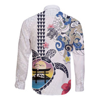 Hawaiian and Japanese Together Long Sleeve Button Shirt Japanese Culture and Turtle Kakau Tattoo White Color