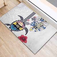 Hawaiian and Japanese Together Rubber Doormat Japanese Culture and Turtle Kakau Tattoo White Color