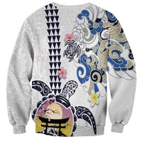 Hawaiian and Japanese Together Sweatshirt Japanese Culture and Turtle Kakau Tattoo White Color