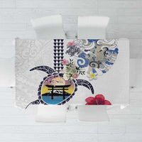 Hawaiian and Japanese Together Tablecloth Japanese Culture and Turtle Kakau Tattoo White Color
