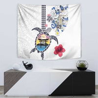 Hawaiian and Japanese Together Tapestry Japanese Culture and Turtle Kakau Tattoo White Color