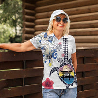 Hawaiian and Japanese Together Women Polo Shirt Japanese Culture and Turtle Kakau Tattoo White Color LT03 - Polynesian Pride