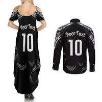 New Zealand Rugby Custom Couples Matching Summer Maxi Dress and Long Sleeve Button Shirt Aotearoa Armour Blacks Silver Ferns - Polynesian Pride