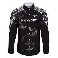 New Zealand Rugby Custom Family Matching Summer Maxi Dress and Hawaiian Shirt Aotearoa Armour Blacks Silver Ferns - Polynesian Pride