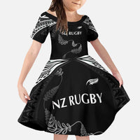New Zealand Rugby Custom Family Matching Tank Maxi Dress and Hawaiian Shirt Aotearoa Armour Blacks Silver Ferns - Polynesian Pride