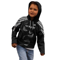 New Zealand Rugby Custom Kid Hoodie Aotearoa Armour Blacks Silver Ferns - Polynesian Pride
