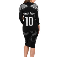 New Zealand Rugby Custom Long Sleeve Bodycon Dress Aotearoa Armour Blacks Silver Ferns - Polynesian Pride