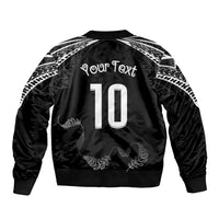 New Zealand Rugby Custom Sleeve Zip Bomber Jacket Aotearoa Armour Blacks Silver Ferns - Polynesian Pride