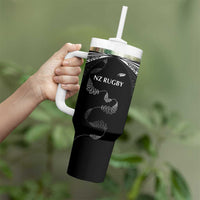 New Zealand Rugby Custom Tumbler With Handle Aotearoa Armour Blacks Silver Ferns - Polynesian Pride
