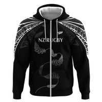 New Zealand Rugby Custom Zip Hoodie Aotearoa Armour Blacks Silver Ferns - Polynesian Pride