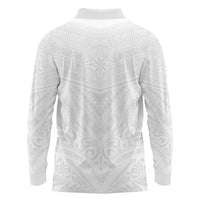 Tonga White Sunday Long Sleeve Polo Shirt Tongan Tribal Heritage Tattoos - Polynesian Pride