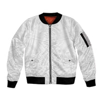 Tonga White Sunday Sleeve Zip Bomber Jacket Tongan Tribal Heritage Tattoos - Polynesian Pride