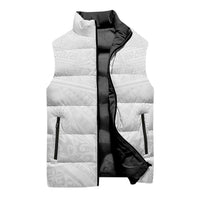 Tonga White Sunday Sleeveless Puffer Jacket Tongan Tribal Heritage Tattoos - Polynesian Pride