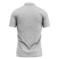 Tonga White Sunday Zipper Polo Shirt Tongan Tribal Heritage Tattoos - Polynesian Pride