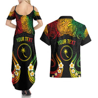 Personalised Chuuk Independence Day Couples Matching Summer Maxi Dress and Hawaiian Shirt Polynesian Tattoo and Plumeria Reggae Color