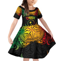 Personalised Chuuk Independence Day Family Matching Off Shoulder Short Dress and Hawaiian Shirt Polynesian Tattoo and Plumeria Reggae Color