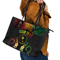 Personalised Chuuk Independence Day Leather Tote Bag Polynesian Tattoo and Plumeria Reggae Color