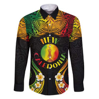 Personalised New Caledonia Independence Day Family Matching Long Sleeve Bodycon Dress and Hawaiian Shirt Polynesian Tattoo and Plumeria Reggae Color