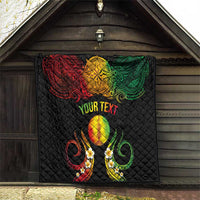 Personalised New Caledonia Independence Day Quilt Polynesian Tattoo and Plumeria Reggae Color