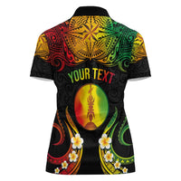 Personalised New Caledonia Independence Day Women Polo Shirt Polynesian Tattoo and Plumeria Reggae Color