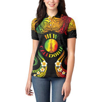 Personalised New Caledonia Independence Day Women Polo Shirt Polynesian Tattoo and Plumeria Reggae Color