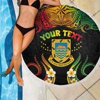 Personalised Tuvalu Independence Day Beach Blanket Polynesian Tattoo and Plumeria Reggae Color