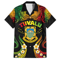 Personalised Tuvalu Independence Day Family Matching Off Shoulder Maxi Dress and Hawaiian Shirt Polynesian Tattoo and Plumeria Reggae Color LT03 Dad's Shirt - Short Sleeve Reggae - Polynesian Pride