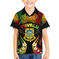 Personalised Tuvalu Independence Day Family Matching Off Shoulder Maxi Dress and Hawaiian Shirt Polynesian Tattoo and Plumeria Reggae Color LT03 Son's Shirt Reggae - Polynesian Pride