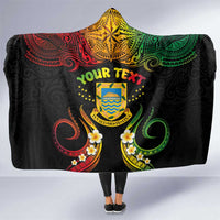 Personalised Tuvalu Independence Day Hooded Blanket Polynesian Tattoo and Plumeria Reggae Color