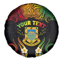 Personalised Tuvalu Independence Day Spare Tire Cover Polynesian Tattoo and Plumeria Reggae Color