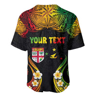 Personalised Malampa Fiji Day Baseball Jersey Polynesian Tattoo and Plumeria Reggae Color