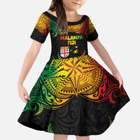 Personalised Malampa Fiji Day Family Matching Puletasi and Hawaiian Shirt Polynesian Tattoo and Plumeria Reggae Color LT03 Daughter's Dress Reggae - Polynesian Pride