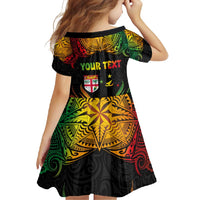 Personalised Malampa Fiji Day Family Matching Short Sleeve Bodycon Dress and Hawaiian Shirt Polynesian Tattoo and Plumeria Reggae Color LT03 - Polynesian Pride