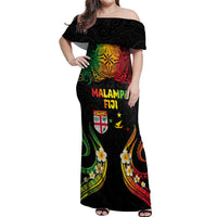 Personalised Malampa Fiji Day Off Shoulder Maxi Dress Polynesian Tattoo and Plumeria Reggae Color LT03 Women Reggae - Polynesian Pride